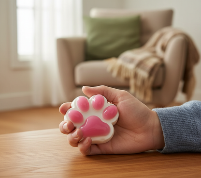 Balle anti-stress patte de chat - Main adulte salon