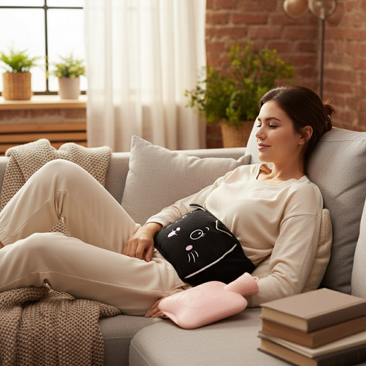 Image de mise en situation avec le coussin chauffant CâlinChaud aux bonnes proportions