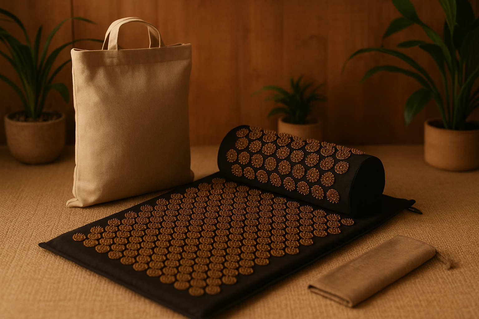 Set complet tapis d'acupression ZenFlow dans ambiance zen
